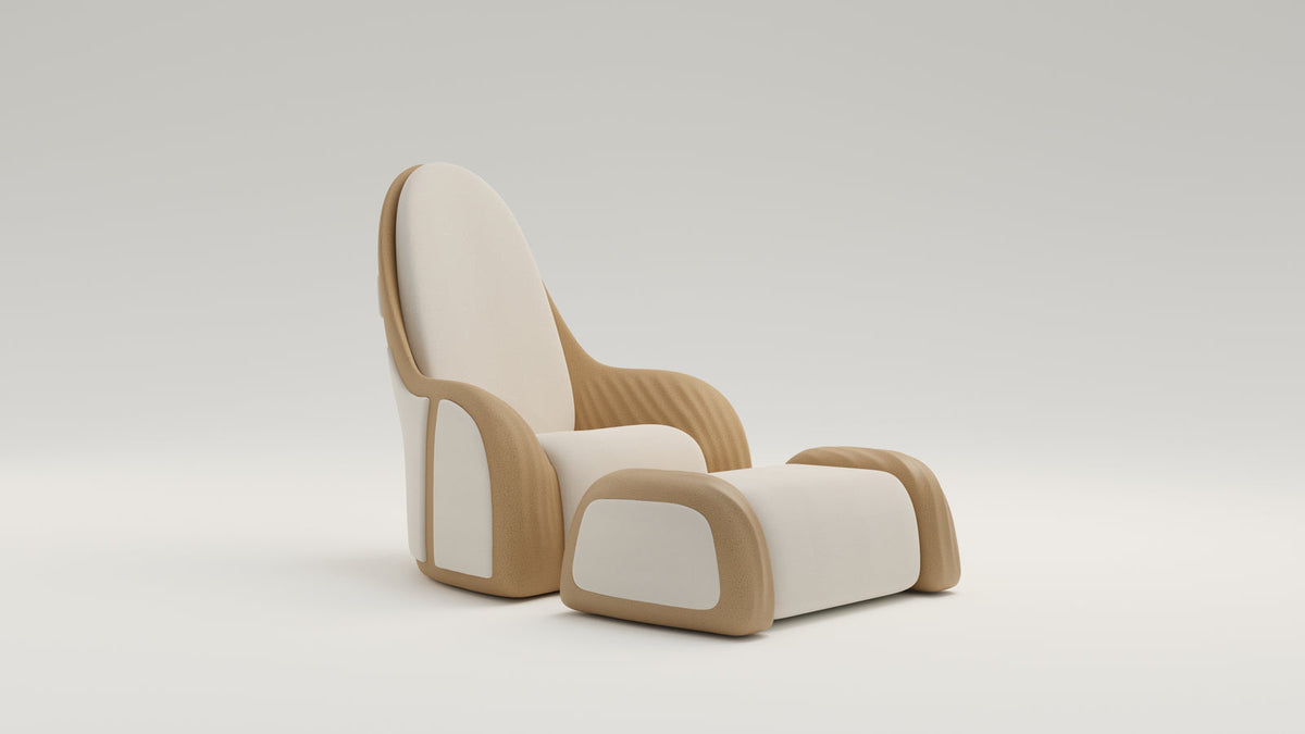 Design study of the Oyster Listening Chair with its matching ottoman