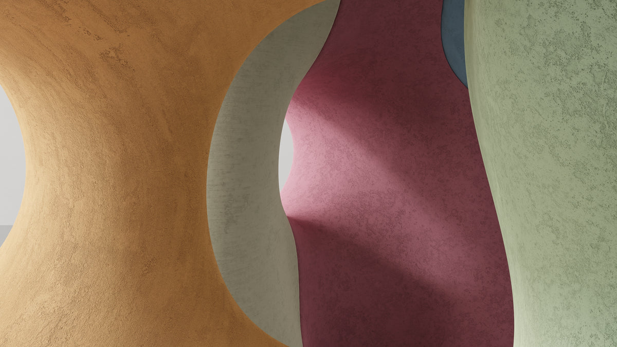Close view of colored sculptural forms, textured surfaces and openings in an Impressions II base.